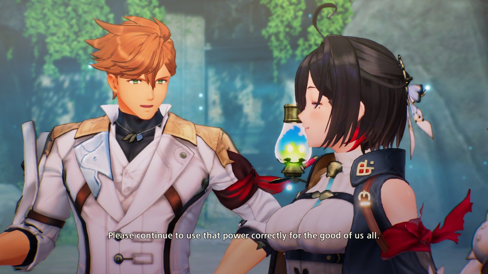 Atelier Yumia screenshot. Viktor tells Yumia to keep using her powers for good.